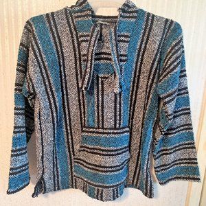 MENS - sz M Baja jacket Saddle Blanket Poncho blue gray black pullover hoodie